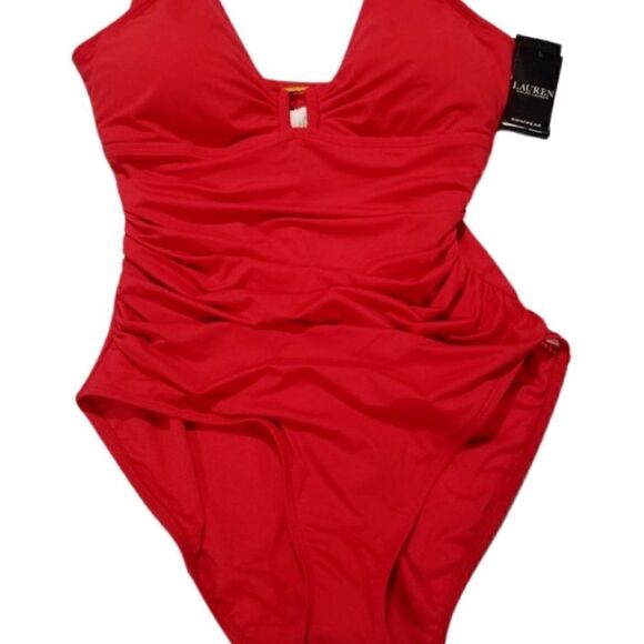 LAUREN RALPH Ralph Lauren Ring Over The Shoulder One Piece Swimsuit New 6 - Picture 8 of 16